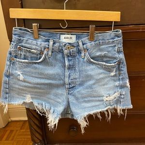 Agolde- cutoff Jean shorts.